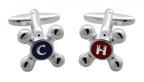 Sterling Silver Hot And Cold Taps T-Bat Cufflinks With Enamel