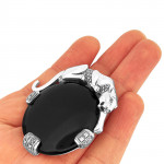 Sterling Silver Panther Pin Brooch Art Deco Style With Black Onyx Marcasite And Emerald Eyes