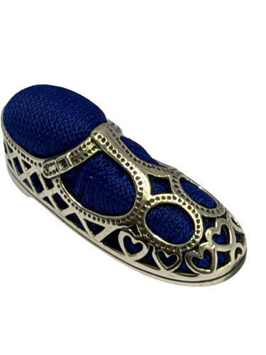 Sterling Silver Miniature Shoe Pin Cushion - Victorian Style Mary Jane - Heart Cut-Outs - Collectible