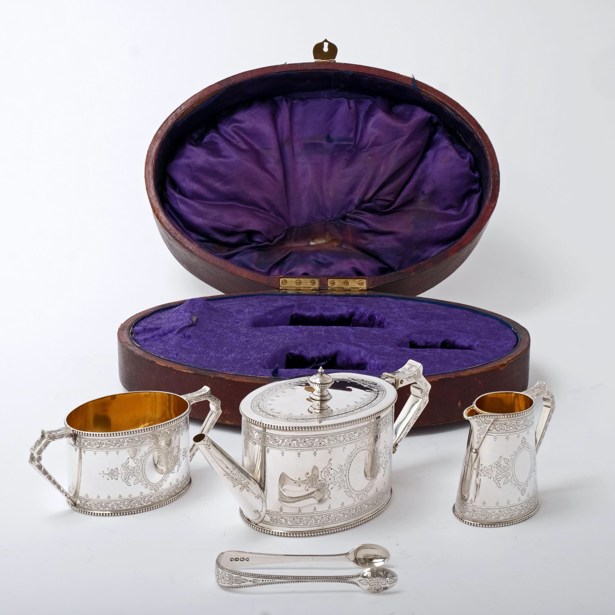 CASED SILVER BACHELOR TEA SET