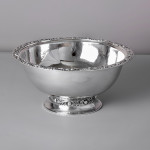 Large hand-raised Arts & Crafts-style silver centrepiece bowl