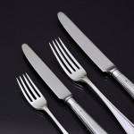 Set of hand-forged George IV Old English Thread silver cutlery for 12