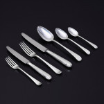 Set of hand-forged George IV Old English Thread silver cutlery for 12