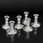 Set of six antique French rococo dwarf silver candlesticks