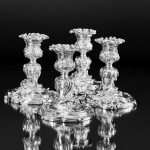 Set of six antique French rococo dwarf silver candlesticks