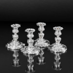 Set of six antique French rococo dwarf silver candlesticks