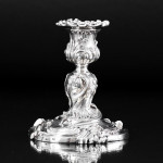 Set of six antique French rococo dwarf silver candlesticks
