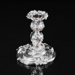 Set of six antique French rococo dwarf silver candlesticks