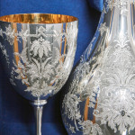Excellent silver wine jug & matching goblets in oak chest
