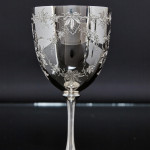 Excellent silver wine jug & matching goblets in oak chest