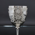 Excellent silver wine jug & matching goblets in oak chest