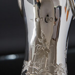 Excellent silver wine jug & matching goblets in oak chest