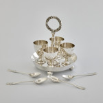 Four-cup Victorian silver egg cruet set