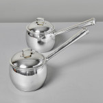 Rare pair of small antique silver saucepans & covers