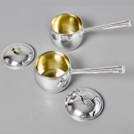 Rare pair of small antique silver saucepans & covers