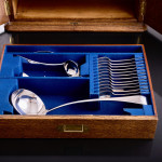 Set of Victorian hand-forged Old English silver cutlery for 12 in a canteen