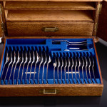 Set of Victorian hand-forged Old English silver cutlery for 12 in a canteen