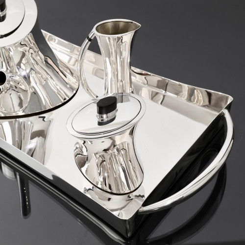 5-piece postmodern silver tea & coffee set & tray