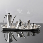 5-piece postmodern silver tea & coffee set & tray