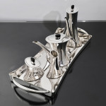 5-piece postmodern silver tea & coffee set & tray