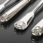 Hand-forged antique Fiddle Thread & Shell silver cutlery for 12