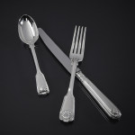 Hand-forged antique Fiddle Thread & Shell silver cutlery for 12