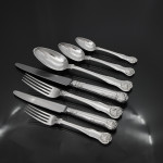 Set of antique hand-forged Kings Husk pattern silver cutlery for 12