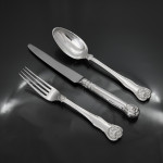 Set of antique hand-forged Kings Husk pattern silver cutlery for 12
