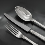 Set of antique hand-forged Kings Husk pattern silver cutlery for 12