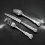 Set of antique hand-forged Kings Husk pattern silver cutlery for 12