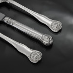 Set of antique hand-forged Kings Husk pattern silver cutlery for 12