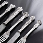 Victorian hand-forged silver Queens pattern silver cutlery for 24 in canteen