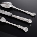 Victorian hand-forged silver Queens pattern silver cutlery for 24 in canteen