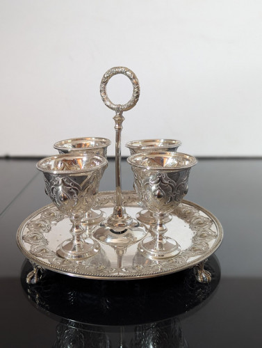 Four-cup Victorian silver-plated egg cruet set