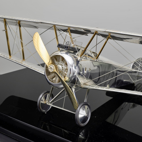 Large silver Sopwith Camel biplane model