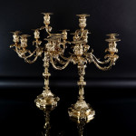 Pair of large 7-light Portuguese silver-gilt candelabra