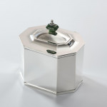 Dual Art Deco silver tea caddy with faux jade finial