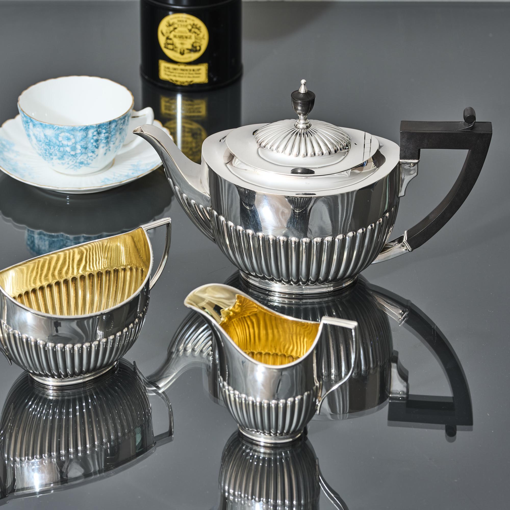 3-piece antique Queen-Anne-style silver tea set