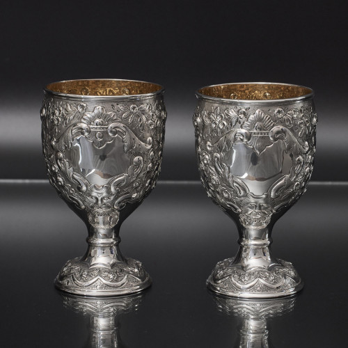 Pair of large Victorian silver wine or water goblets