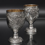 Pair of large Victorian silver wine or water goblets