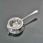 Art Deco silver tea strainer & drip bowl