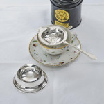Art Deco silver tea strainer & drip bowl