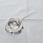 Art Deco silver tea strainer & drip bowl