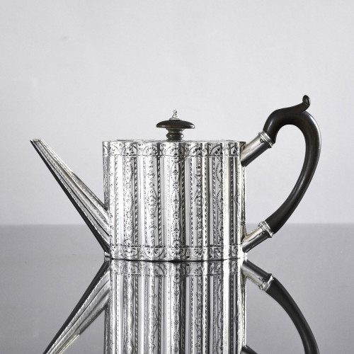George III ribbed & brightcut silver teapot