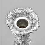 Pair of impressive antique cast silver candlesticks by royal silversmith