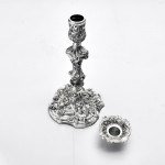 Pair of impressive antique cast silver candlesticks by royal silversmith