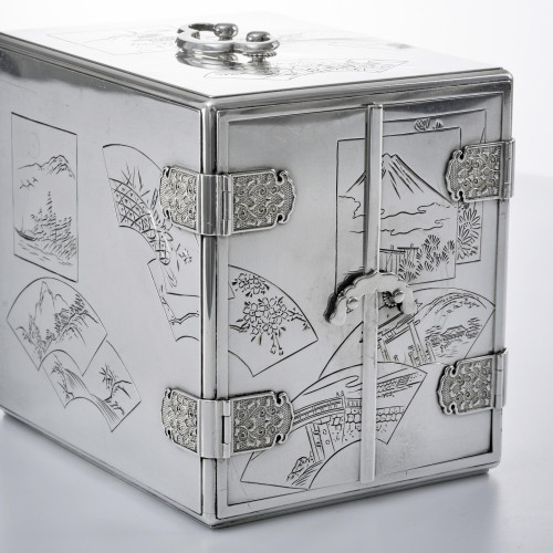 Handmade 3-drawer Japanese Meiji silver jewel box