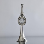 Victorian silver hunting horn clock