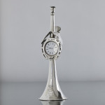 Victorian silver hunting horn clock