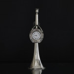 Victorian silver hunting horn clock